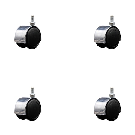 Service Caster 2'' Floor Safe Chrome Hooded Twin Wheel Caster 3/8 Threaded Stem, 4PK SCC-TS02S50D-NYU-BC-381634-4
